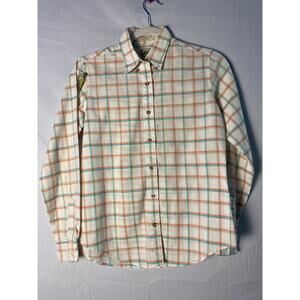 Vintage 70s-80s Lee Pastel Orange Teal Plaid Checked Flannel Button Down Medium